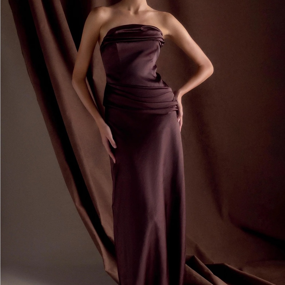 Meshki Jasmin Strapless Satin Maxi Dress - Dark Chocolate